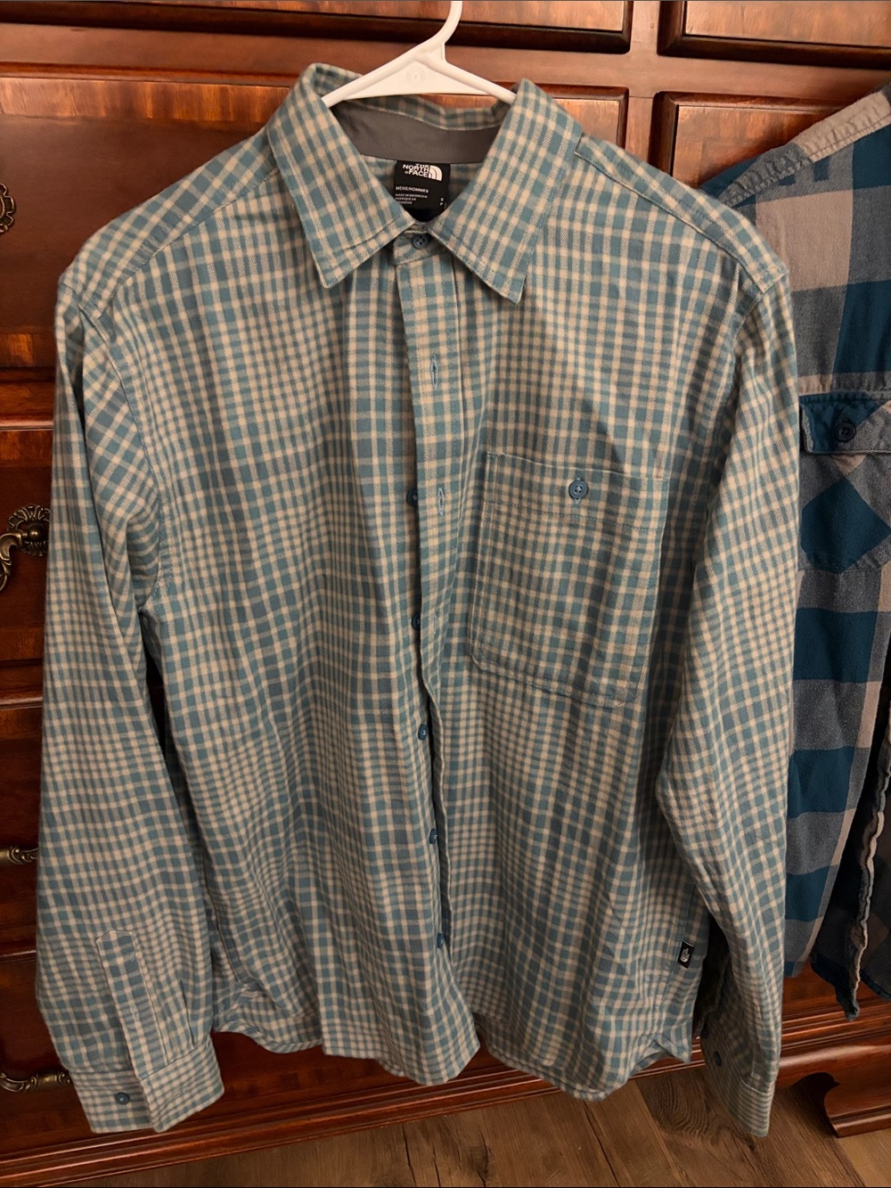 The North Face Teal and Cream Plaid Button-Down Shirt